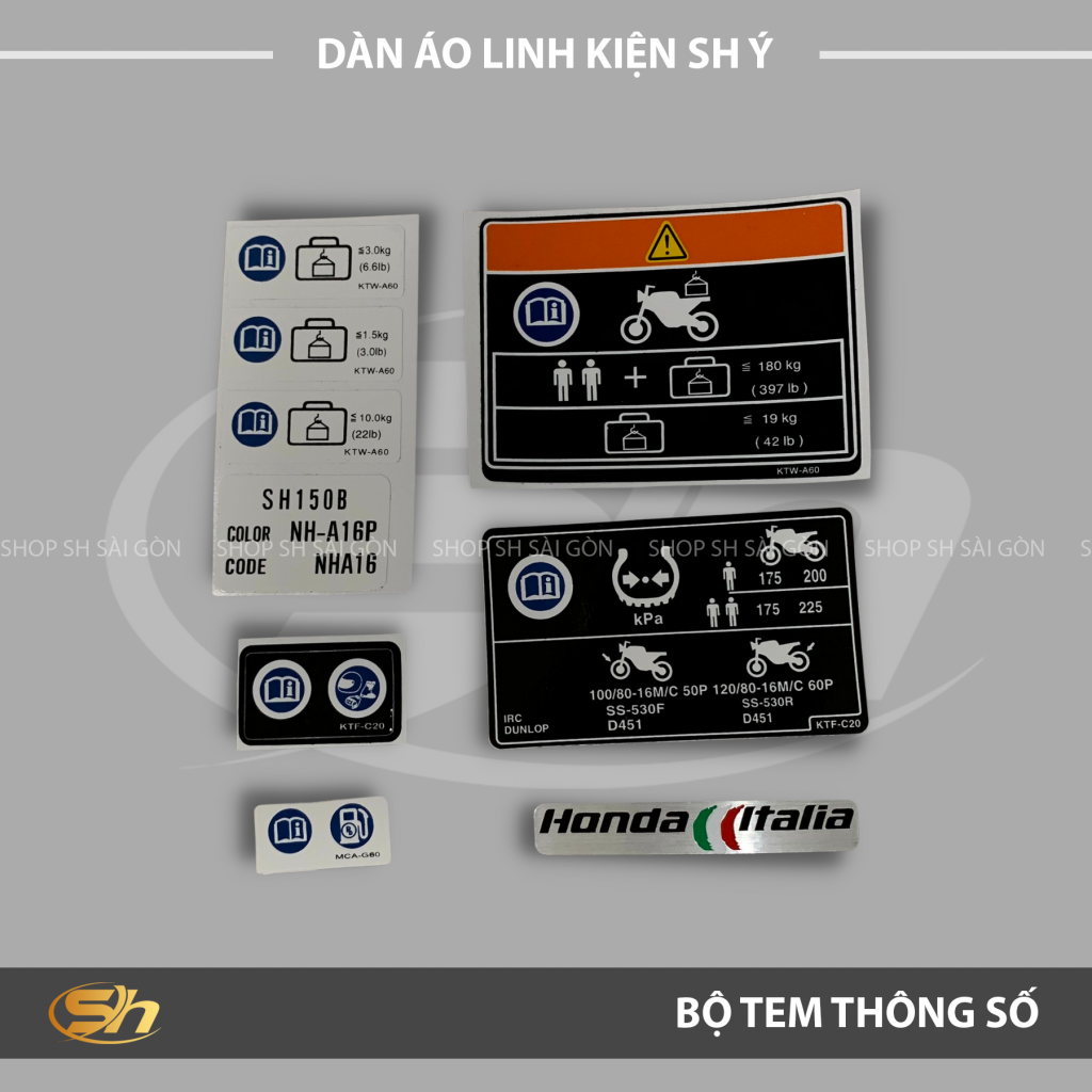 Bộ Tem Thông Số - Dàn áo Linh Kiện SH Ý 2012 Shopshsaigon.com